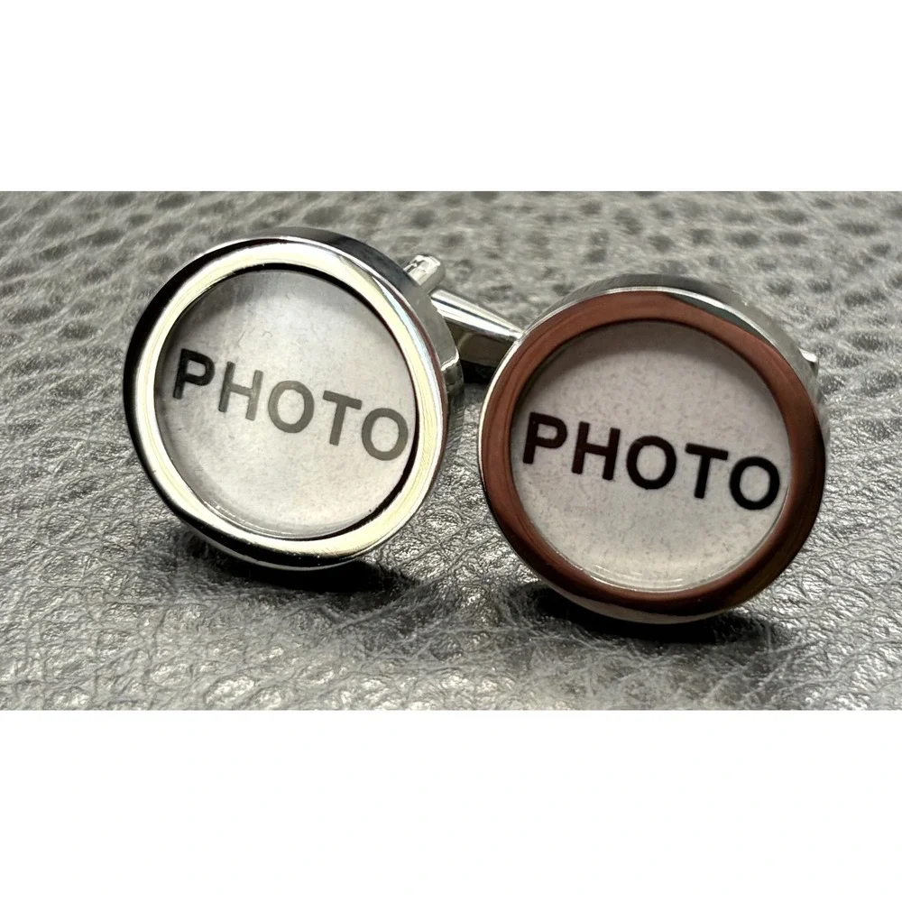 Novelty Round Photo Picture Cufflinks Silver Tone